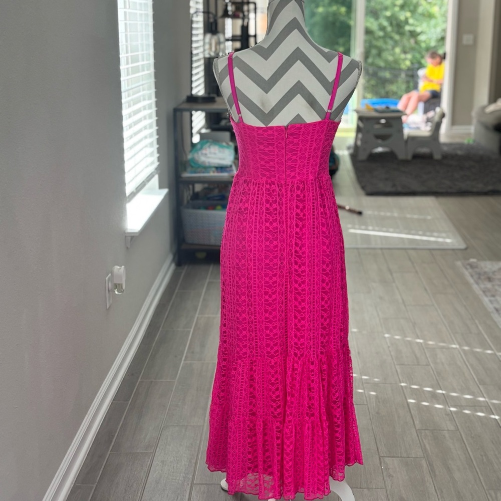 Betsey Johnson Dress Hot Pink Long Lace Dress Size 6 - Picture 5 of 10